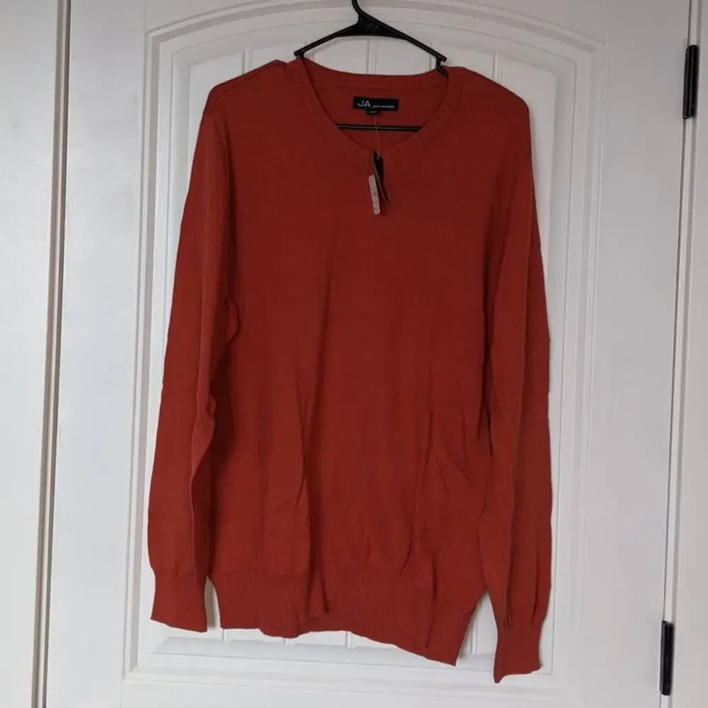 John Ashford V Neck Sweater XL Copper Casual Pullover Long Sleeves Office Ribbed